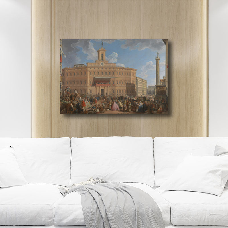 Vivolux | Texturiertes gelbes Wandkunst Vintage die Lotterie in der Piazza Di Montecitorio Malerei Leinwanddruck