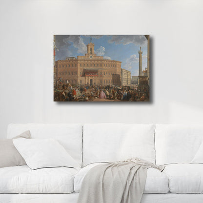 Vivolux | Texturiertes gelbes Wandkunst Vintage die Lotterie in der Piazza Di Montecitorio Malerei Leinwanddruck