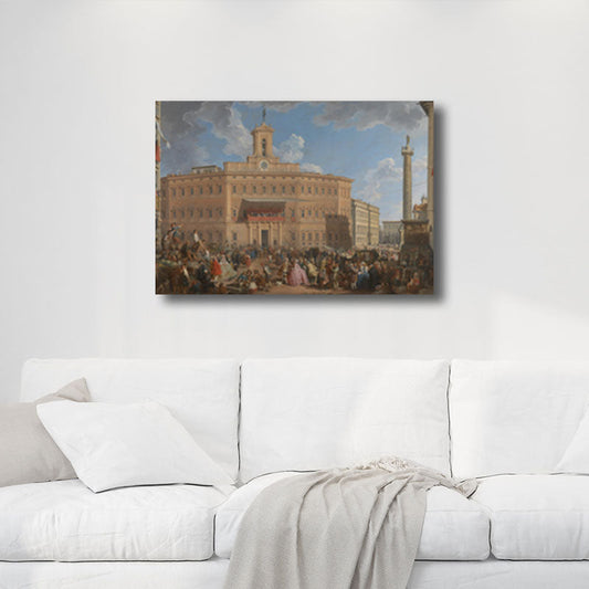 Vivolux | Texturiertes gelbes Wandkunst Vintage die Lotterie in der Piazza Di Montecitorio Malerei Leinwanddruck