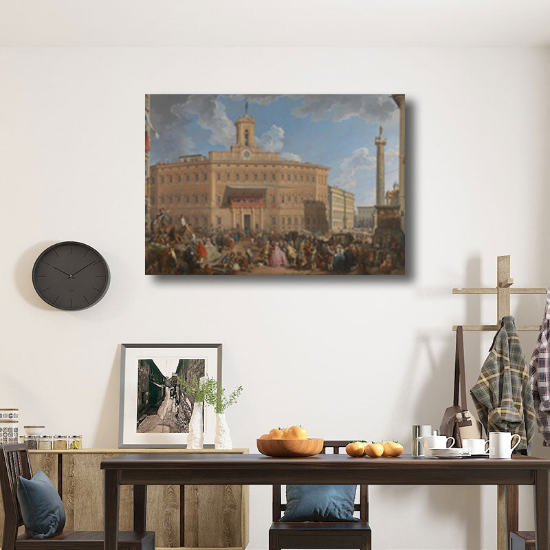 Vivolux | Texturiertes gelbes Wandkunst Vintage die Lotterie in der Piazza Di Montecitorio Malerei Leinwanddruck