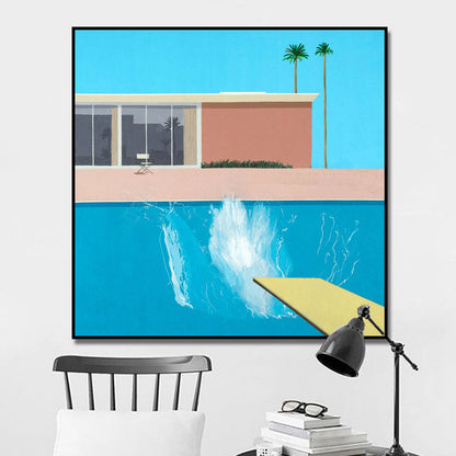 Vivolux | Haus und Schwimmbad Leinwand Texturiert Zeitgenössischer Stil für Jungen Schlafzimmer Malerei