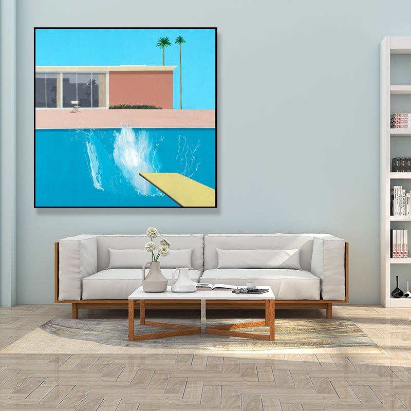 Vivolux | Haus und Schwimmbad Leinwand Texturiert Zeitgenössischer Stil für Jungen Schlafzimmer Malerei