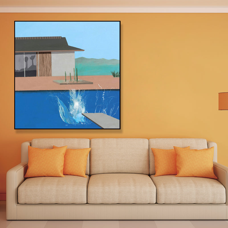 Vivolux | Haus und Schwimmbad Leinwand Texturiert Zeitgenössischer Stil für Jungen Schlafzimmer Malerei