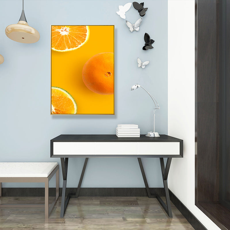 Vivolux | Dekorative Orange Gemälde Minimalistische Leinwand Wanddekoration in Gelb für Esszimmer