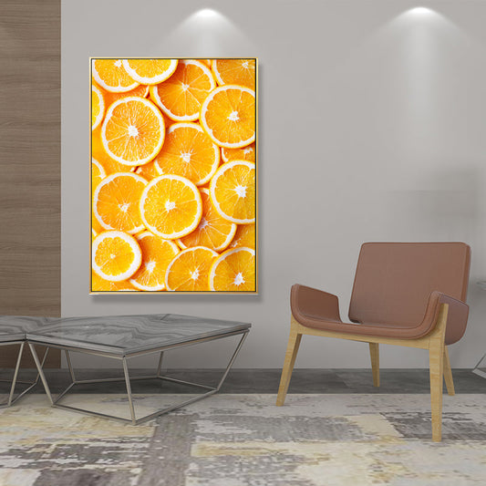 Vivolux | Dekorative Orange Gemälde Minimalistische Leinwand Wanddekoration in Gelb für Esszimmer