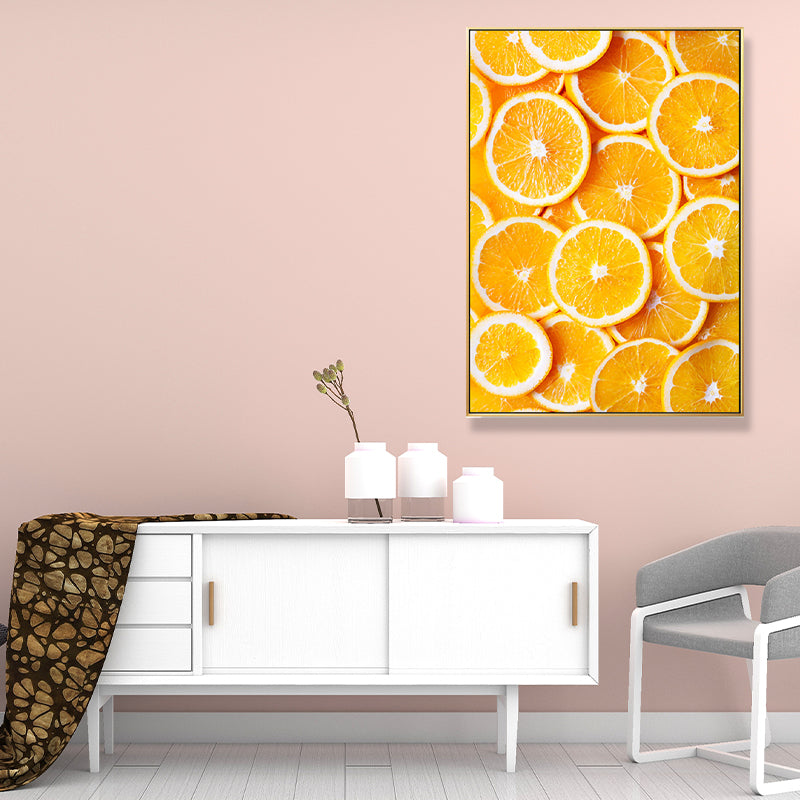 Vivolux | Dekorative Orange Gemälde Minimalistische Leinwand Wanddekoration in Gelb für Esszimmer