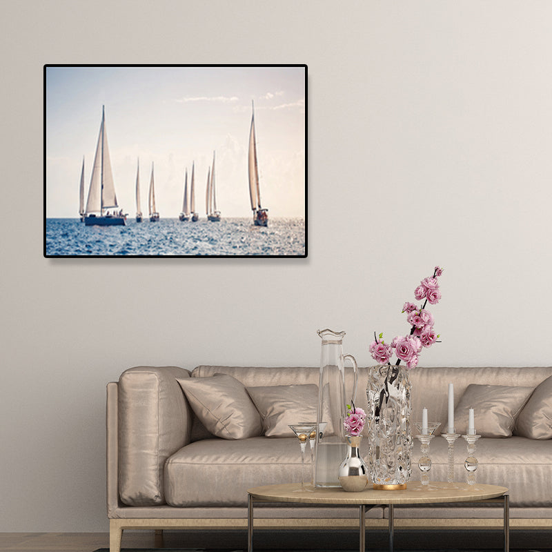 Vivolux | Textured Light Color Wanddecoratie Tropisch Voertuig und Meer Canvasdrucke für die Sitzecke