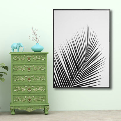 Vivolux | Palm Leaf Wrapped Canvas für Wohnzimmer Pflanzen Wandkunst Druck Schwarz für Home Decor