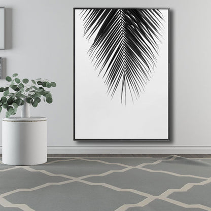 Vivolux | Palm Leaf Wrapped Canvas für Wohnzimmer Pflanzen Wandkunst Druck Schwarz für Home Decor
