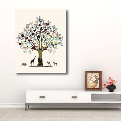 Vivolux | Skandinavische Baum- und Tier-Leinwandkunst Braun Dekorative Wanddekoration für das Wohnzimmer