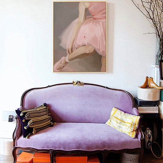 Vivolux | Rosa Ballett Wandkunst Tänzer Vintage Texturiertes Leinwanddruck für Mädchen Schlafzimmer