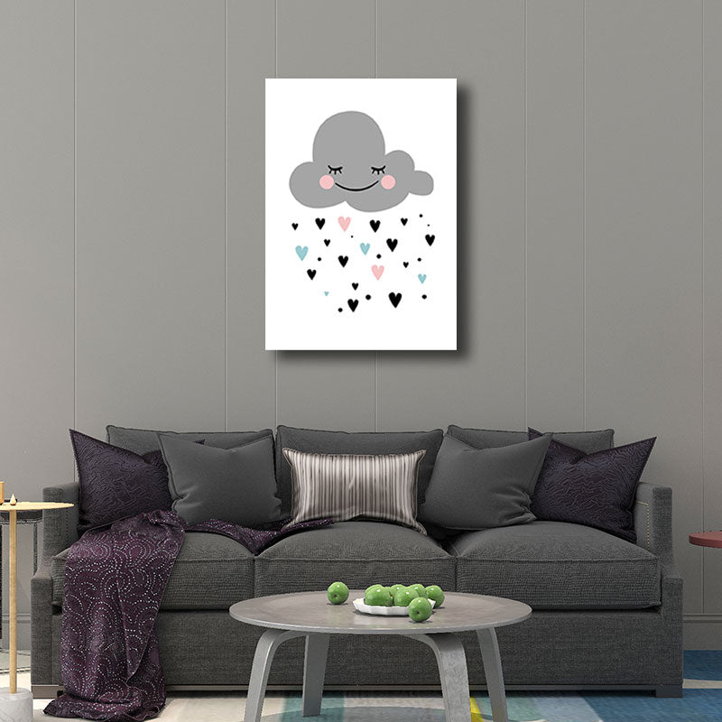 Vivolux | Cloud and Heart Canvas Art Minimalist Texture Wall Decoration in Gray for the Children's Room
