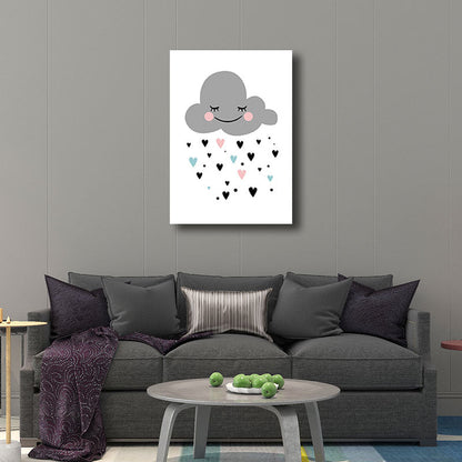 Vivolux | Cloud and Heart Canvas Art Minimalist Texture Wall Decoration in Gray for the Children's Room