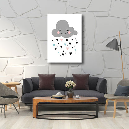 Vivolux | Cloud and Heart Canvas Art Minimalist Texture Wall Decoration in Gray for the Children's Room