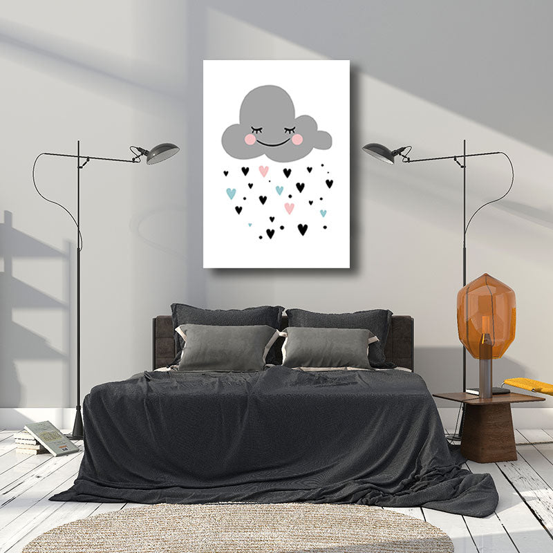 Vivolux | Cloud and Heart Canvas Art Minimalist Texture Wall Decoration in Gray for the Children's Room