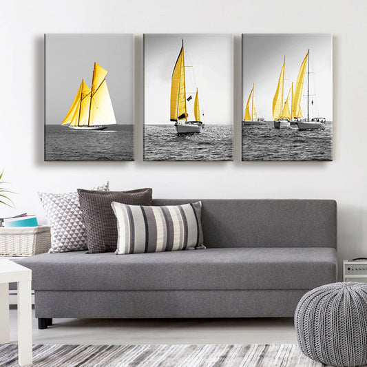 Vivolux | Tropix Ocean Segelschiffe Leinwand Gold und Grau Texturiert Wandkunst Dekor für Zuhause