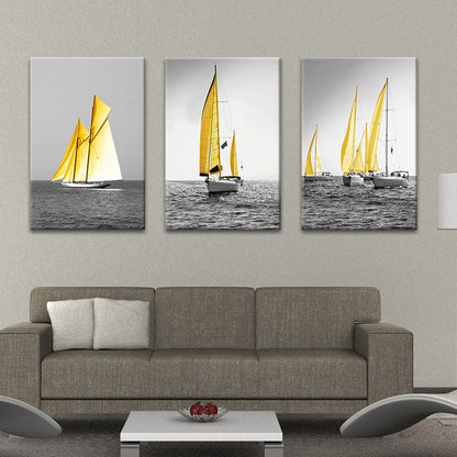 Vivolux | Tropix Ocean Segelschiffe Leinwand Gold und Grau Texturiert Wandkunst Dekor für Zuhause