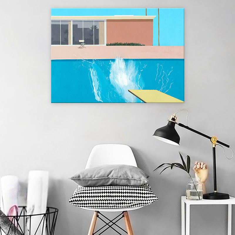 Vivolux | Bouw Wandkunst Print Moderne Ontspannende Zwembad Gewikkelde Canvas in Blauw voor Studie Kamer