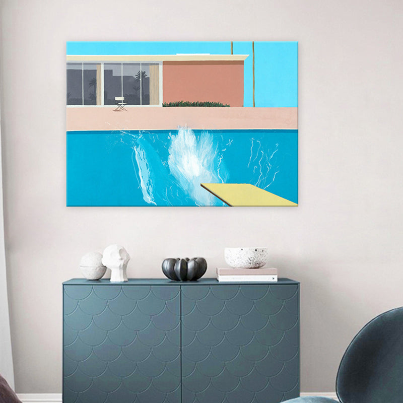 Vivolux | Bouw Wandkunst Print Moderne Ontspannende Zwembad Gewikkelde Canvas in Blauw voor Studie Kamer