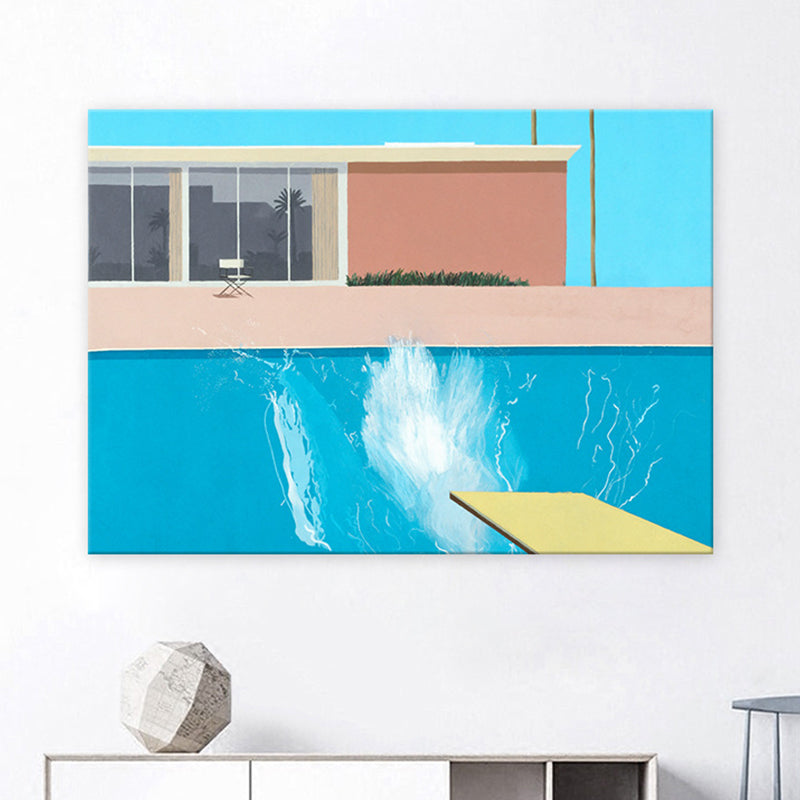 Vivolux | Bouw Wandkunst Print Moderne Ontspannende Zwembad Gewikkelde Canvas in Blauw voor Studie Kamer