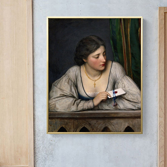 Vivolux | Vintage Figur Ölmalerei Leinwand Haus Innenraum Wandkunst Dekor in Pastellfarbe