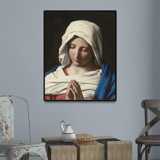 Vivolux | Religiös Nonne Malerei Kunstdruck Global Inspirierte Leinwand Wanddekoration in Weiß und Schwarz