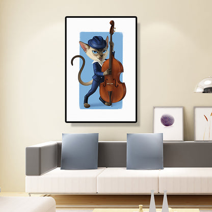 Vivolux | Strukturiert Lichtfarbe Malerei Zeitgenössisch Katze Spielt Instrument Leinwand Wandkunst