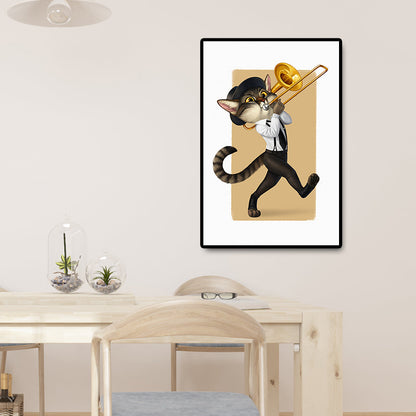 Vivolux | Strukturiert Lichtfarbe Malerei Zeitgenössisch Katze Spielt Instrument Leinwand Wandkunst
