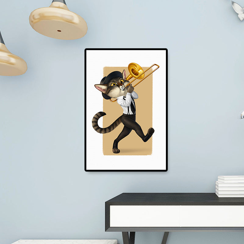 Vivolux | Strukturiert Lichtfarbe Malerei Zeitgenössisch Katze Spielt Instrument Leinwand Wandkunst