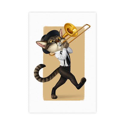 Vivolux | Strukturiert Lichtfarbe Malerei Zeitgenössisch Katze Spielt Instrument Leinwand Wandkunst
