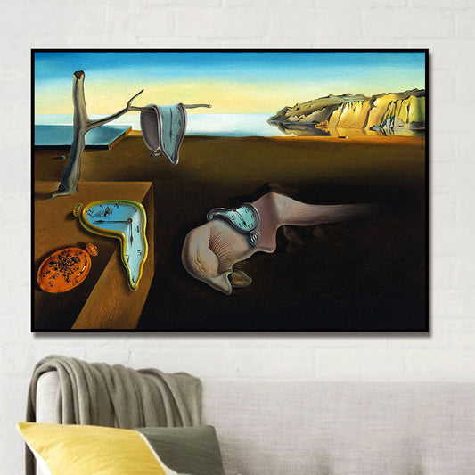 Vivolux | Surrealistische Salvador Dali Wandkunst Braun das Bestehen der Erinnerung Gemälde für Zuhause