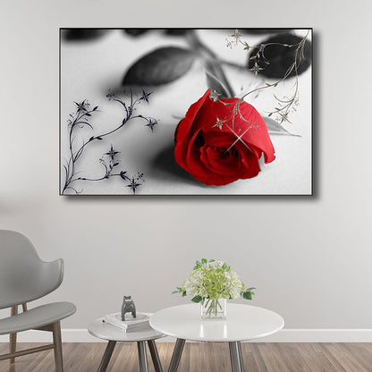 Vivolux | Rote Rose Wandkunstdruck Blumen Zeitgenössische dekorative aufgespannte Leinwand für das Wohnzimmer
