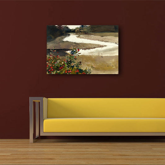 Vivolux | Wild Riverside Scenery Art Zeitgenössischer Stil Leinwand Texturierte Wanddekoration in Braun