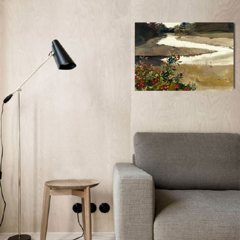 Vivolux | Wild Riverside Scenery Art Zeitgenössischer Stil Leinwand Texturierte Wanddekoration in Braun