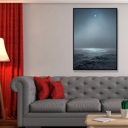 Vivolux | Fotografie Stil Moderne Leinwand Wandkunst mit Meer bei Nacht Muster in Blau für Schlafzimmer