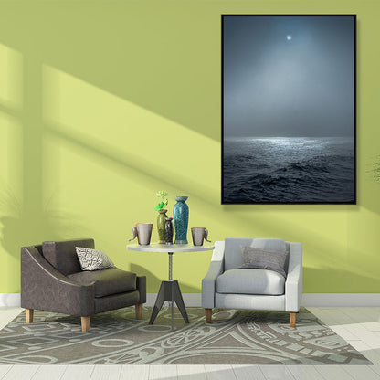 Vivolux | Fotografie Stil Moderne Leinwand Wandkunst mit Meer bei Nacht Muster in Blau für Schlafzimmer