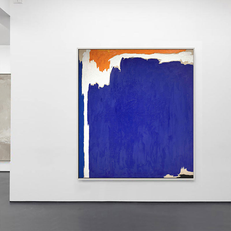 Vivolux | Abstrakte Farbblockmalerei Minimalistische Leinwand Wandkunst in Blau und Orange