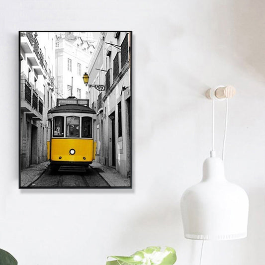 Vivolux | Tramcar Wandkunst Deko Hedendaags Decoratief für Wohnzimmer Leinwanddrucke in Gelb