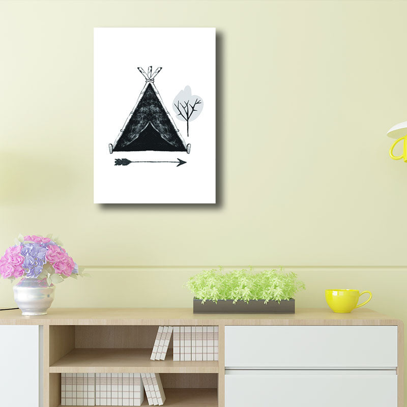 Vivolux | Hobby Camp Wandkunst Druck Skandinavisch Texturiertes Eingewickeltes Leinwand in Schwarz für das Wohnzimmer