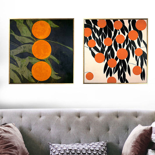 Vivolux | Skandinavischer Stil Blätter Muster Kunst Leinwand Orange Natürliche Botanische Wanddekoration