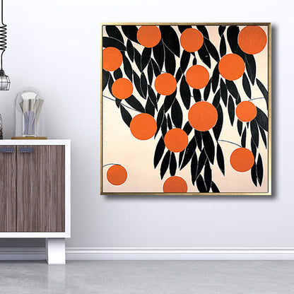 Vivolux | Skandinavischer Stil Blätter Muster Kunst Leinwand Orange Natürliche Botanische Wanddekoration