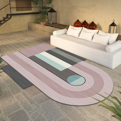 Vivolux | Neuheiten Wohnzimmer Ungleichmäßiger Teppich in Pink Farbblock Bogen Rechteck Druck Teppich Polyester Maschinenwaschbarer Teppich