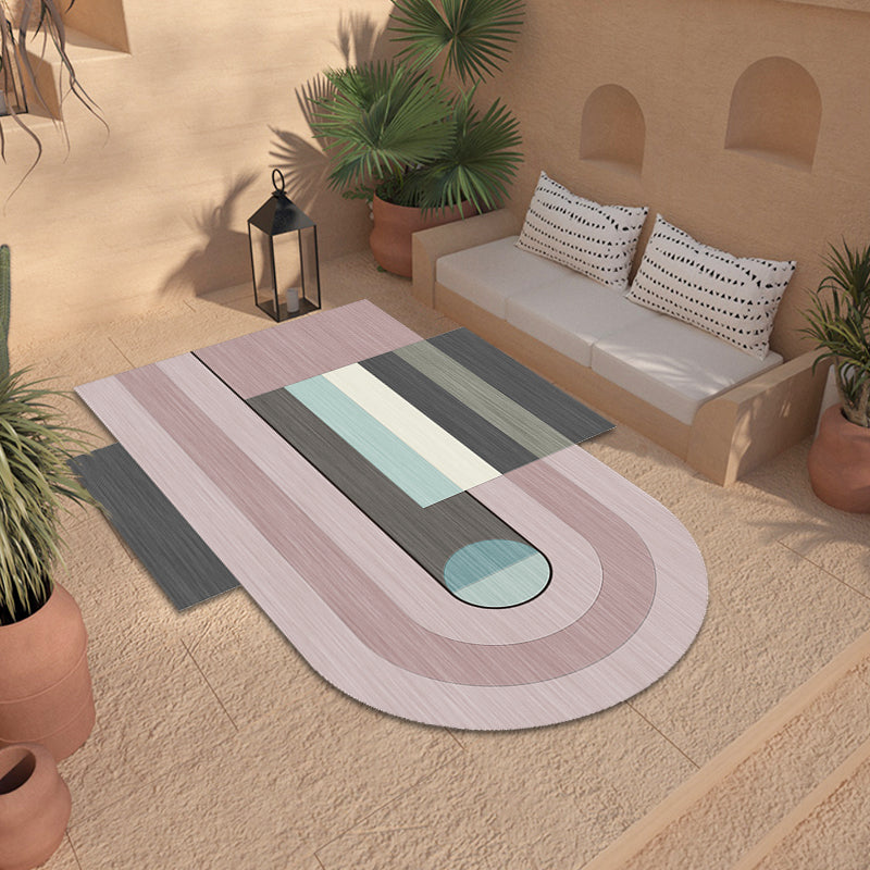 Vivolux | Neuheiten Wohnzimmer Ungleichmäßiger Teppich in Pink Farbblock Bogen Rechteck Druck Teppich Polyester Maschinenwaschbarer Teppich