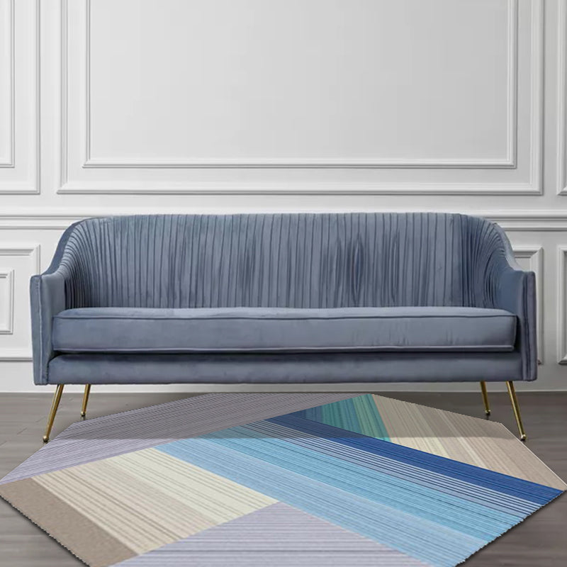 Vivolux | Einfache Neuheit Unregelmäßiger Teppich in lila und blau Farbblock Streifen Muster Teppich Polyester Waschbarer Teppich für Wohnkultur