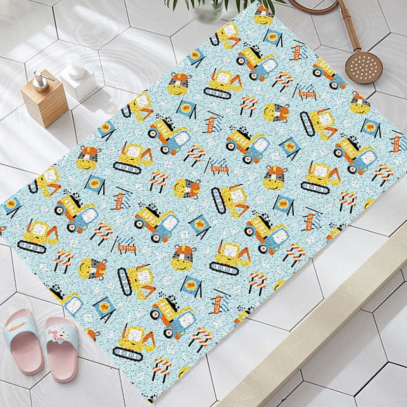 Vivolux | Kinderslaapkamer Tapijt in Blauwe Auto's & Wegen Graafmachine Zebra Print Tapijt PVC Machine Wasbaar Gebied Tapijt