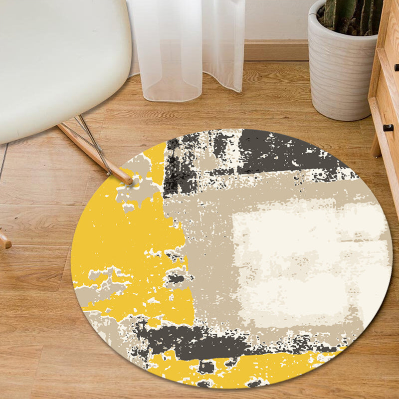 Vivolux | Blau und Gelb Schlafzimmerteppich Moderner Abstract Pinselstrich Muster Teppich Polyester Haustierfreundlicher Teppich