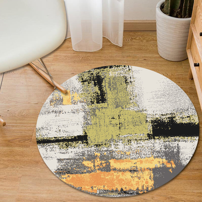 Vivolux | Blau und Gelb Schlafzimmerteppich Moderner Abstract Pinselstrich Muster Teppich Polyester Haustierfreundlicher Teppich