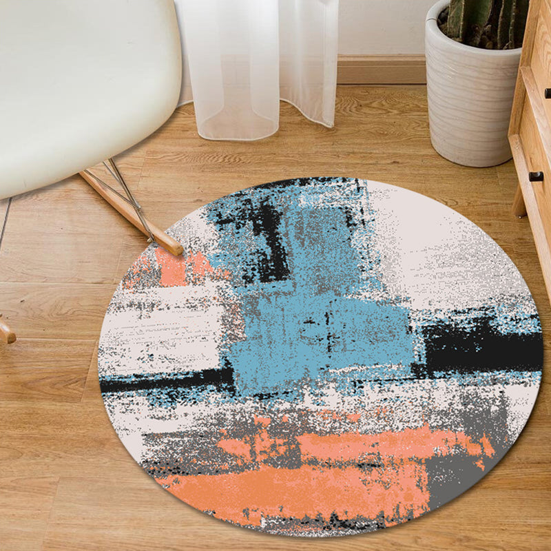 Vivolux | Blau und Gelb Schlafzimmerteppich Moderner Abstract Pinselstrich Muster Teppich Polyester Haustierfreundlicher Teppich