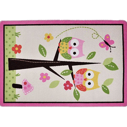 Vivolux | Kinderen Kinderkamer Tapijt in Roze en Groene Dier Uil Bloem Motief Boomprint Tapijt Polyester Vlekbestendig Gebied Tapijt