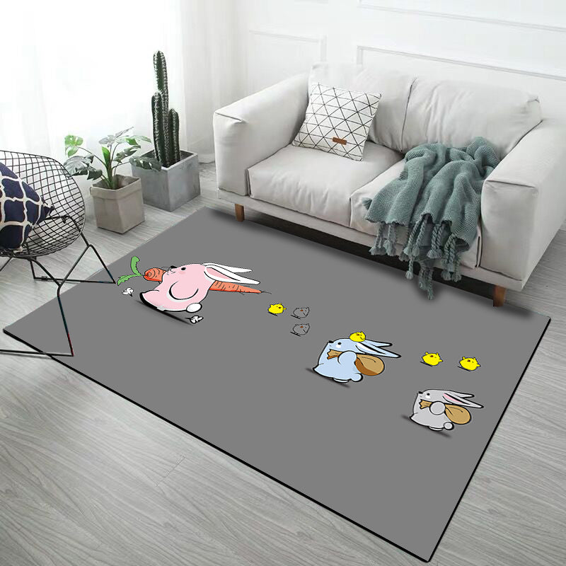 Vivolux | Stijlvol Kinder Tapijt in Roze en Grijs Dier Eenhoorn Konijn Hond Patroon Tapijt Polyester Antislip Vloerkleed voor Kinderkamer